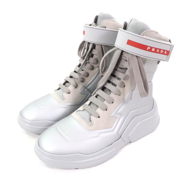 未使用品 プラダ PRADA スニーカー レースアップ ハイトップ プラダ 