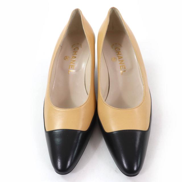 ヴィンテージ CHANEL ブラック/ベージュ パンプス おまけ付き CHANELシャネル ベージュ ブラック エナメル ココマーク バイ