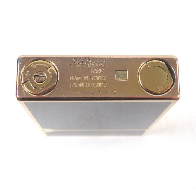 外装美品□Dupont デュポン ライン2 ラッカー 木目柄 スクエア 喫煙具 ガスライター ブラウン ゴールド フランス製 メンズ 着火不可_4