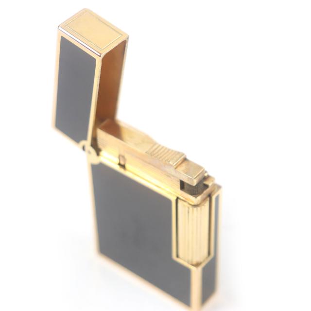 外装美品□Dupont デュポン ライン2 ラッカー スクエア ローラー式 喫煙具 ガスライター ブラック ゴールド フランス製 メンズ 着火不可_2