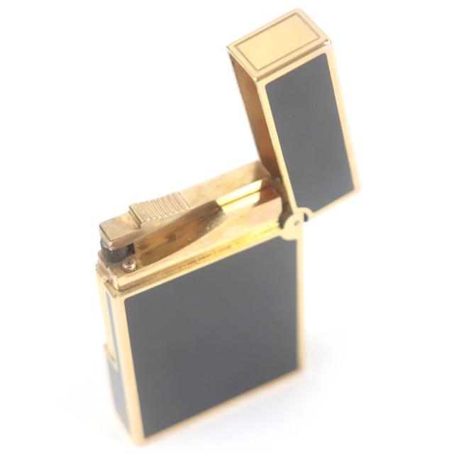 外装美品□Dupont デュポン ライン2 ラッカー スクエア ローラー式 喫煙具 ガスライター ブラック ゴールド フランス製 メンズ 着火不可_3
