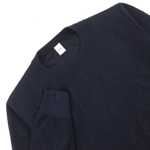 美品○BERLUTI ベルルッティ R24KRL150YWCC シルク35% カリグラフィ クルーネック セーター ニット ネイビー系 M 伊製 正規品 メンズ
