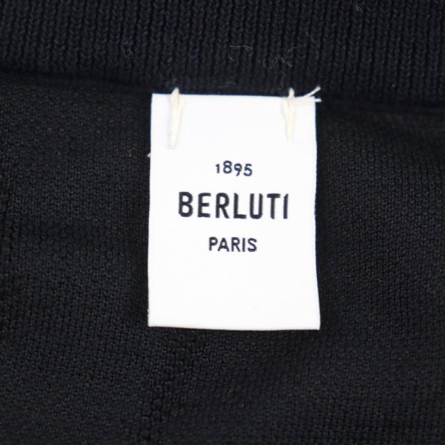 美品○BERLUTI ベルルッティ R24KRL150YWCC シルク35% カリグラフィ クルーネック セーター ニット ネイビー系 M 伊製 正規品 メンズ