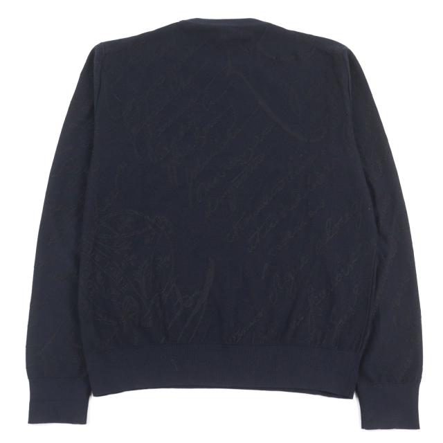 美品○BERLUTI ベルルッティ R24KRL150YWCC シルク35% カリグラフィ クルーネック セーター ニット ネイビー系 M 伊製 正規品 メンズ