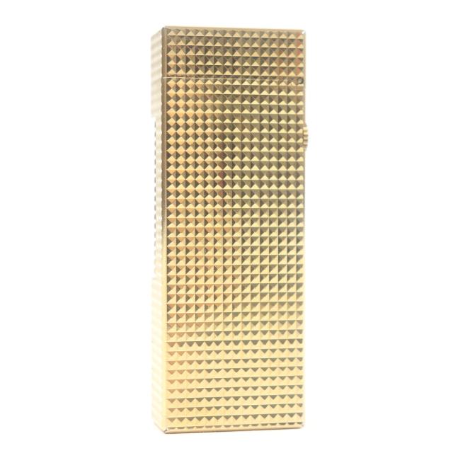 外装美品□Dunhill ダンヒル ダイヤモンド柄 スクエア型 ローラー式 喫煙具 ガスライター ゴールド スイス製 メンズ レディース 着火不可_1