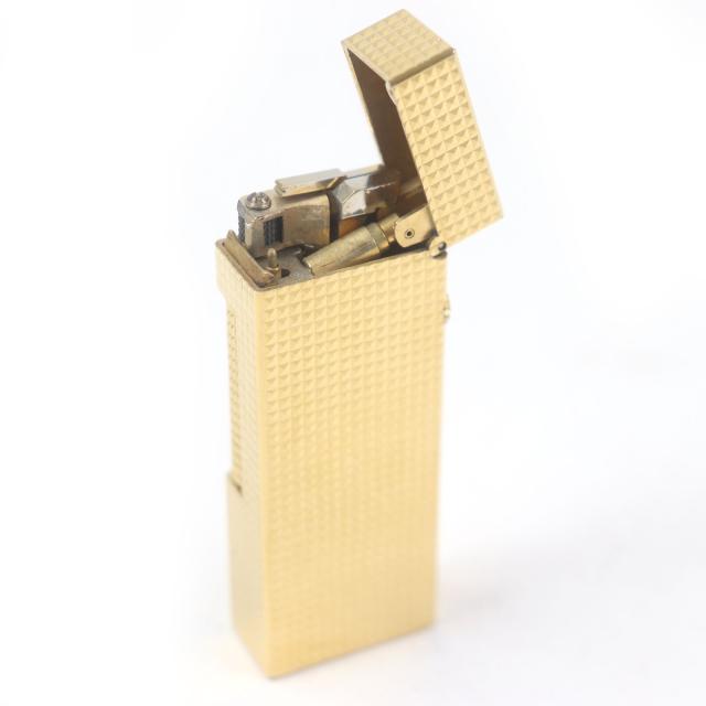外装美品□Dunhill ダンヒル ダイヤモンド柄 スクエア型 ローラー式 喫煙具 ガスライター ゴールド スイス製 メンズ レディース 着火不可_3