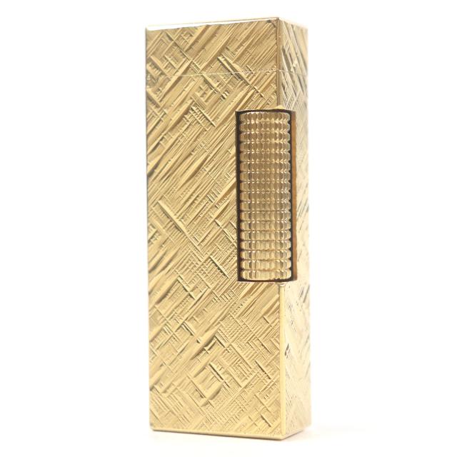 外装美品□Dunhill ダンヒル クロスカット 総柄 スクエア型 ローラー式 喫煙具 ガスライター ゴールド スイス製 メンズ 着火不可