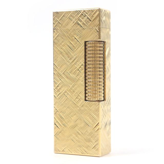 外装美品□Dunhill ダンヒル クロスカット柄 スクエア ローラー式 喫煙具 ガスライター ゴールド スイス製 メンズ レディース 着火不可