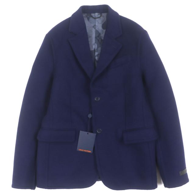 未使用品▼ルイヴィトン ウール シルク 裏地モノグラム カモフラ 紺ブレザー シングルジャケット テーラード ネイビー 50 正規品 メンズ