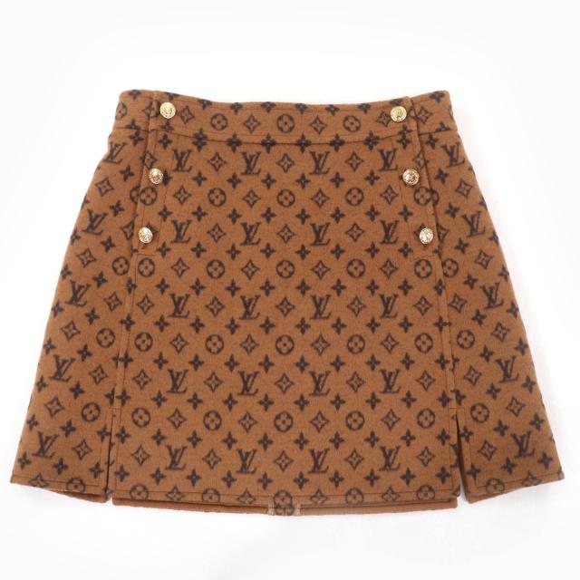 S2702 未使用 ルイヴィトン モノグラム ラップエフェクト 台形ミニスカート 極美品☆LOUIS VUITTON ルイヴィトン 22SS ウール シルク モノグラム