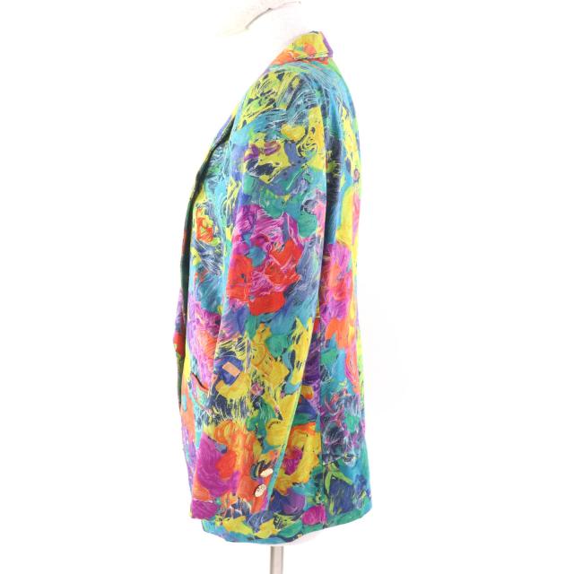 極美品★LEONARD FASHION レオナール ファッション シルク100％ ロゴ金ボタン付 花柄 テーラードジャケット マルチ 11 レディース_1