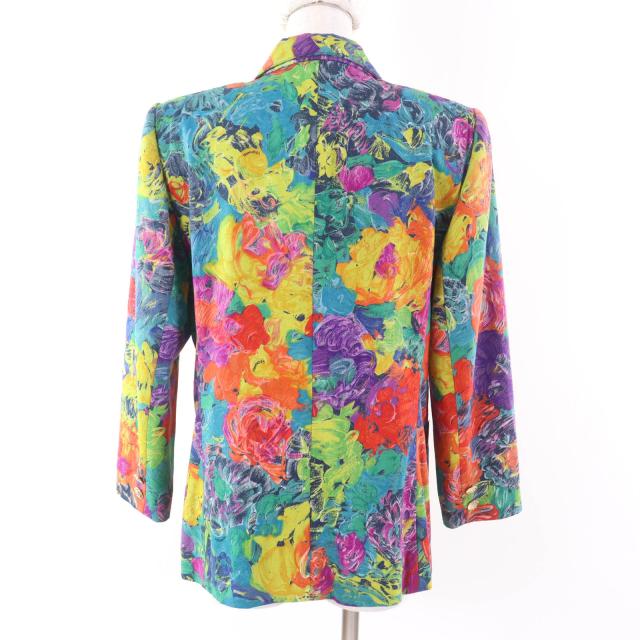 極美品★LEONARD FASHION レオナール ファッション シルク100％ ロゴ金ボタン付 花柄 テーラードジャケット マルチ 11 レディース_2