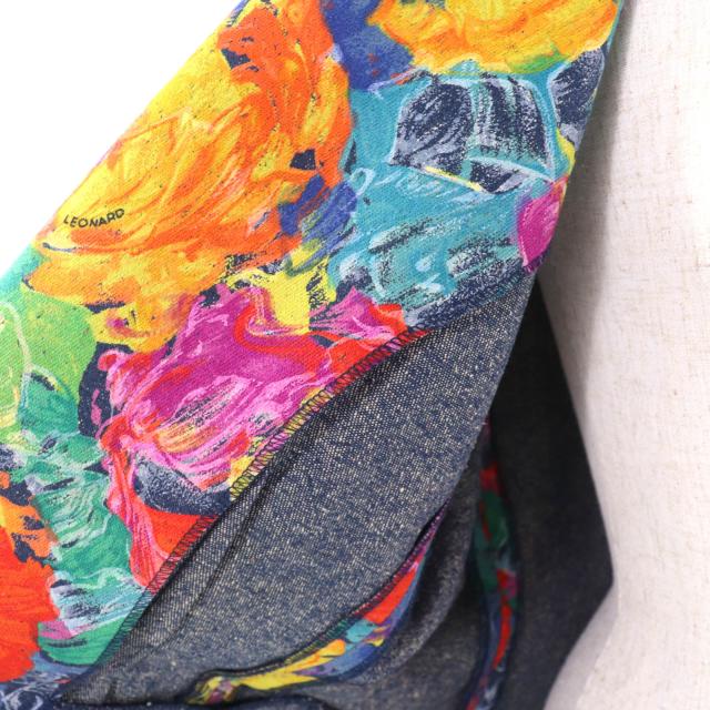 極美品★LEONARD FASHION レオナール ファッション シルク100％ ロゴ金ボタン付 花柄 テーラードジャケット マルチ 11 レディース_4
