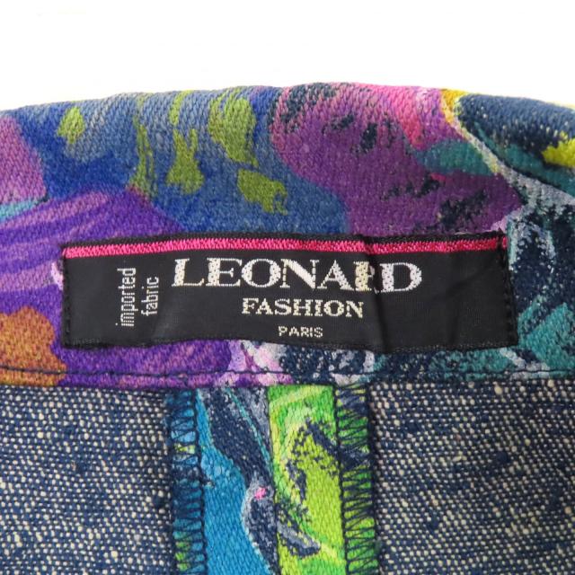 極美品★LEONARD FASHION レオナール ファッション シルク100％ ロゴ金ボタン付 花柄 テーラードジャケット マルチ 11 レディース_7