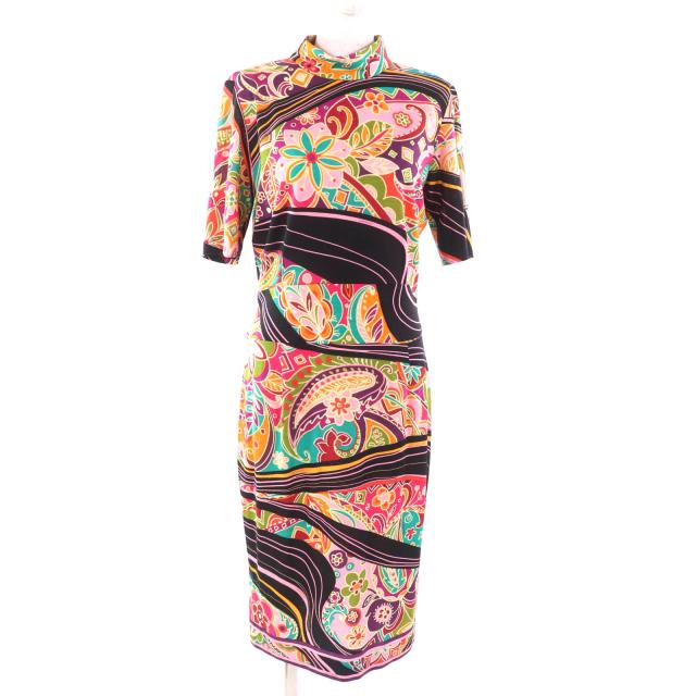 極美品★LEONARD FASHION レオナール ファッション 0340922 ウール100％ ペイズリー柄 ハイネック 半袖 ロングワンピース マルチ 4