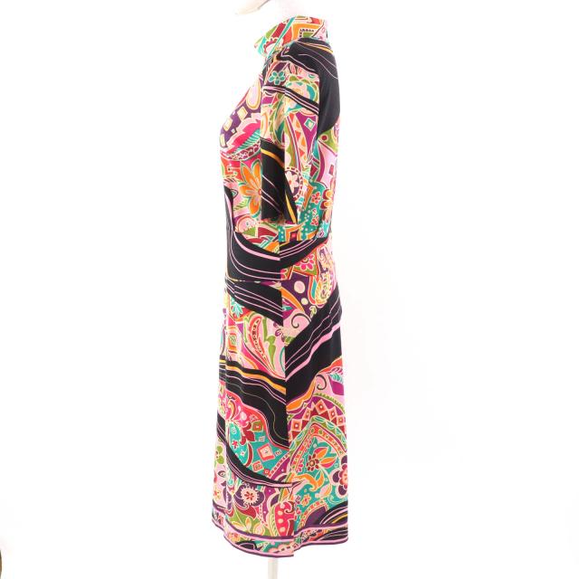 極美品★LEONARD FASHION レオナール ファッション 0340922 ウール100％ ペイズリー柄 ハイネック 半袖 ロングワンピース マルチ 4_1