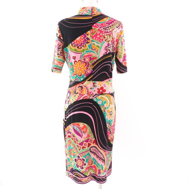 極美品★LEONARD FASHION レオナール ファッション 0340922 ウール100％ ペイズリー柄 ハイネック 半袖 ロングワンピース マルチ 4_2