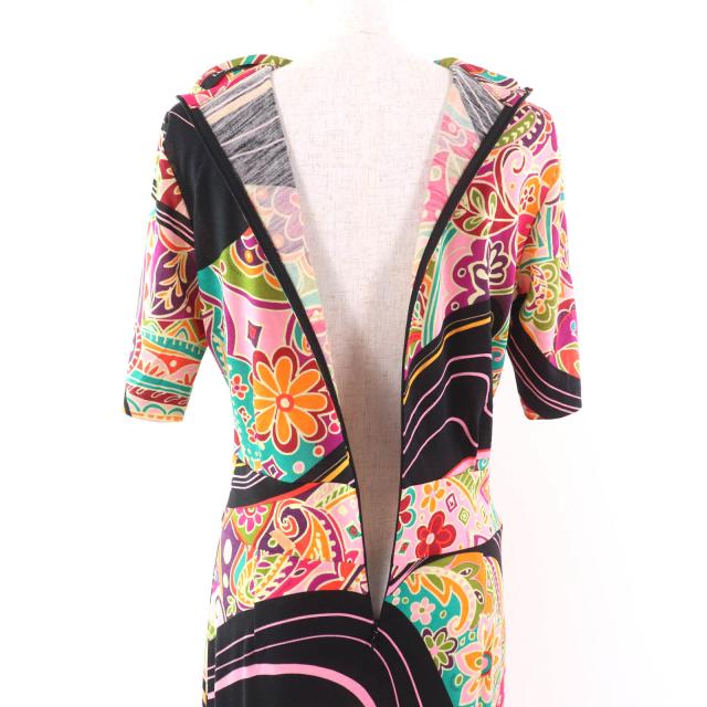 極美品★LEONARD FASHION レオナール ファッション 0340922 ウール100％ ペイズリー柄 ハイネック 半袖 ロングワンピース マルチ 4_4