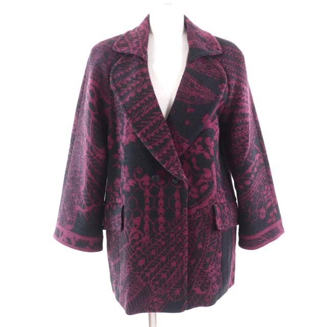 美品★LEONARD FASHION レオナール ファッション ロゴボタン付 総柄 ダブルブレスト ジャケット パープル 11 日本製 正規品 レディース