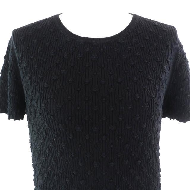 美品△CHANEL シャネル P58595 コットン ココマーク金具 総織柄 半袖 ニット ワンピース ブラック 42 フランス製 正規品 レディース_3