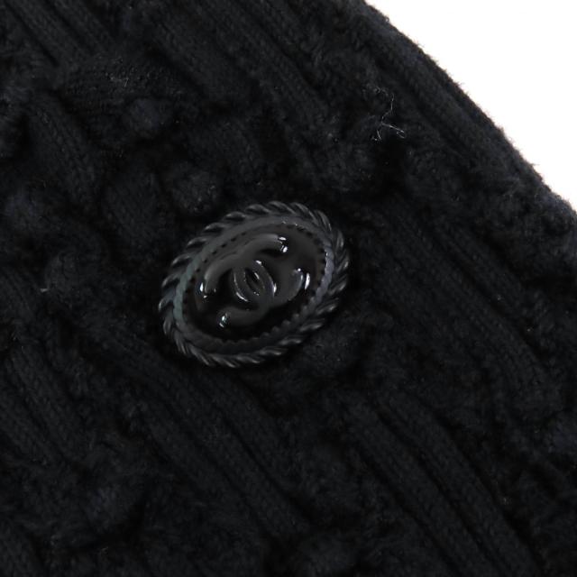 美品△CHANEL シャネル P58595 コットン ココマーク金具 総織柄 半袖 ニット ワンピース ブラック 42 フランス製 正規品 レディース_4