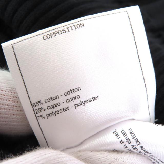 美品△CHANEL シャネル P58595 コットン ココマーク金具 総織柄 半袖 ニット ワンピース ブラック 42 フランス製 正規品 レディース_7