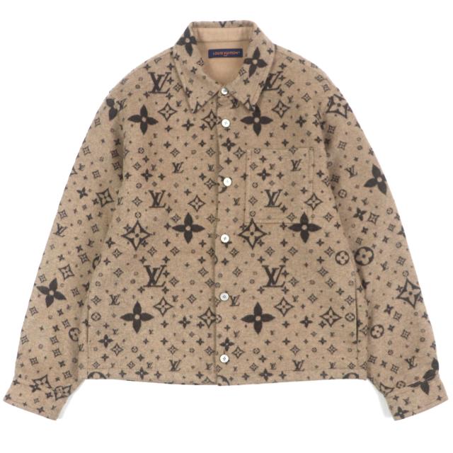 極美品▼ルイヴィトン 2025年製 HSB39W ウール シルク カシミヤ ロゴ入りボタン モノグラム シャツジャケット 50 ハンガー付き 正規品