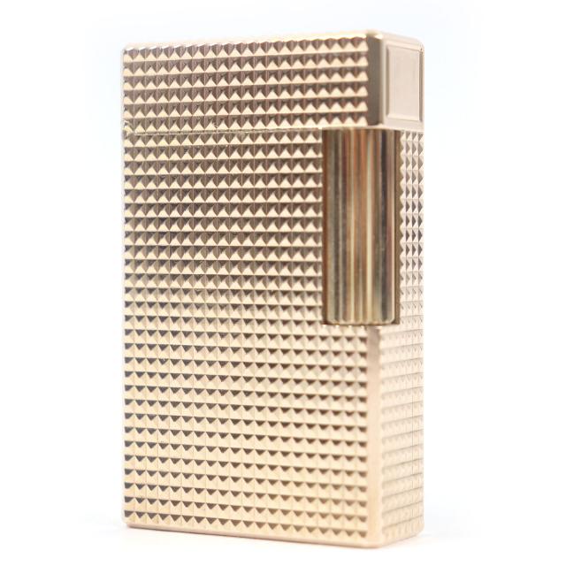 外装極美品□Dupont デュポン ライン1 ロング ダイヤモンドヘッド スクエア ガスライター ピンクゴールド ケース付 フランス製 着火不可