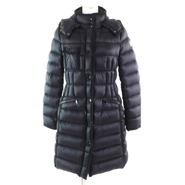 美品★MONCLER モンクレール HERMINE フード・ロゴワッペン付 ダウンコート ダウンジャケット ブラック 1 ハンガー・ガーメント付き