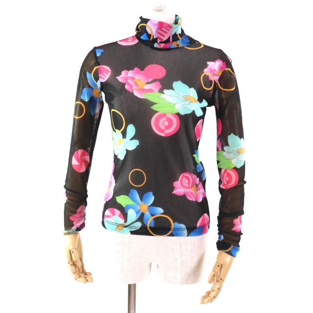 極美品★LEONARD SPORT レオナールスポーツ フラワープリント メッシュ 長袖 カットソー トップス マルチ 38 日本製 正規品 レディース