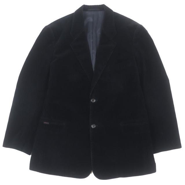 美品▼Papas パパス カシミヤ混 コーデュロイ ロゴ刺繍入り シングルジャケット テーラード ブラック M 日本製 正規品 メンズ