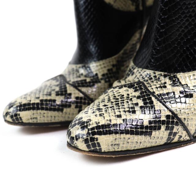 美品△GUCCI グッチ 699416 パイソン柄 サイドジップ レザー ロングブーツ ハイヒール ベージュ ブラック 37 イタリア製 レディース_5