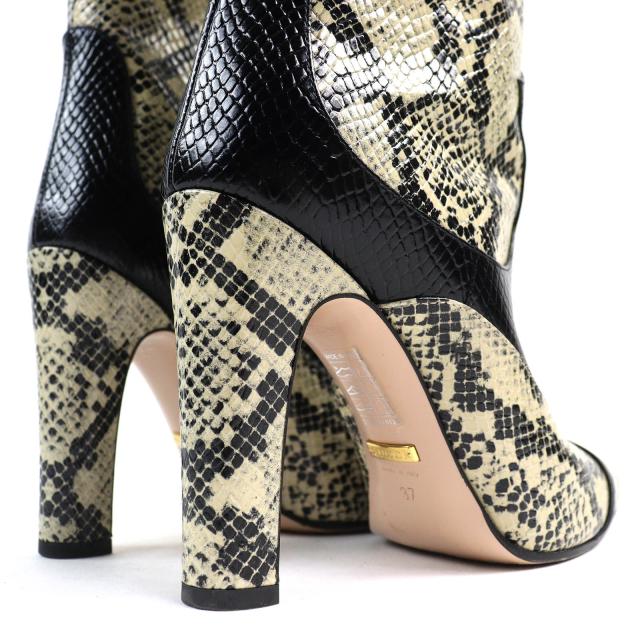 美品△GUCCI グッチ 699416 パイソン柄 サイドジップ レザー ロングブーツ ハイヒール ベージュ ブラック 37 イタリア製 レディース_4
