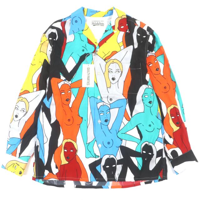 未使用品▼ギルティーパーティーズ ワコマリア 天国東京百女柄図 オープンカラー HAWAIIAN SHIRT 長袖シャツ マルチ L 正規品 メンズ