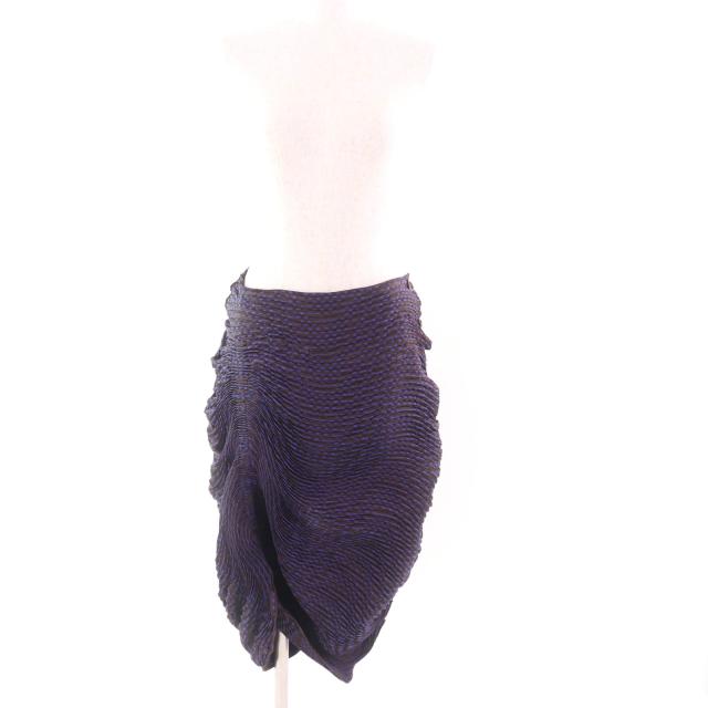 極美品★ISSEY MIYAKE イッセイミヤケ IM62FG565 3Dスチーム 膝丈 スカート パープル ブラウン 2 日本製 正規品 レディース_1