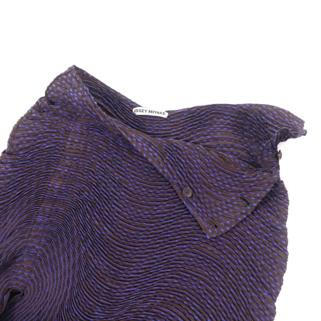 極美品★ISSEY MIYAKE イッセイミヤケ IM62FG565 3Dスチーム 膝丈 スカート パープル ブラウン 2 日本製 正規品 レディース_4