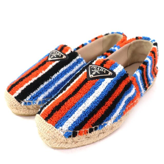 未使用品△PRADA プラダ 1S840M テリークロス トライアングルロゴ エスパドリーユ フラットシューズ スリッポン ARANCIO 36 保存袋付き