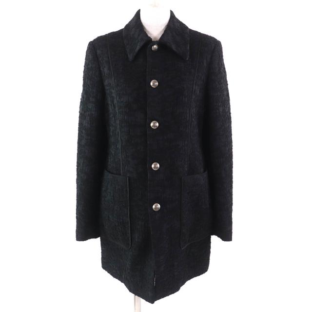 極美品△BLAMINK ブラミンク 7925-299-0340 デザインボタン ジャガードデザイン シングルコート ブラック 38 日本製 正規品 定価176000円