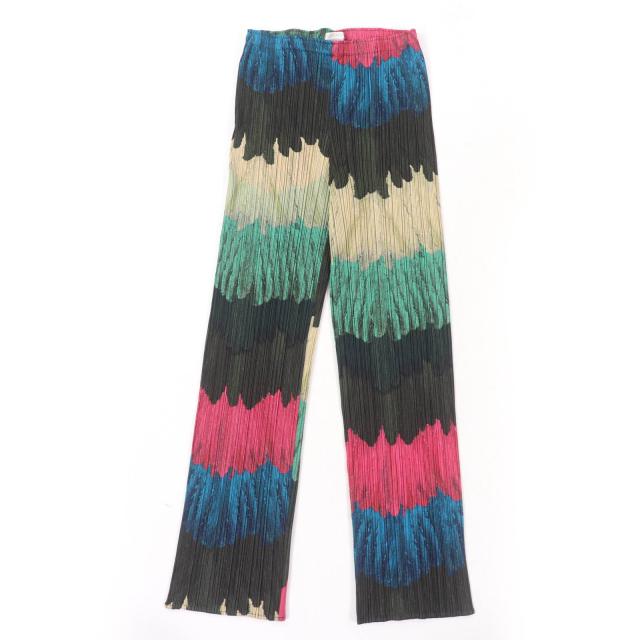 極美品☆PLEATS PLEASE プリーツプリーズ イッセイミヤケ PP33-JF711 総柄プリント パンツ マルチカラー 2 日本製 正規品 レディース