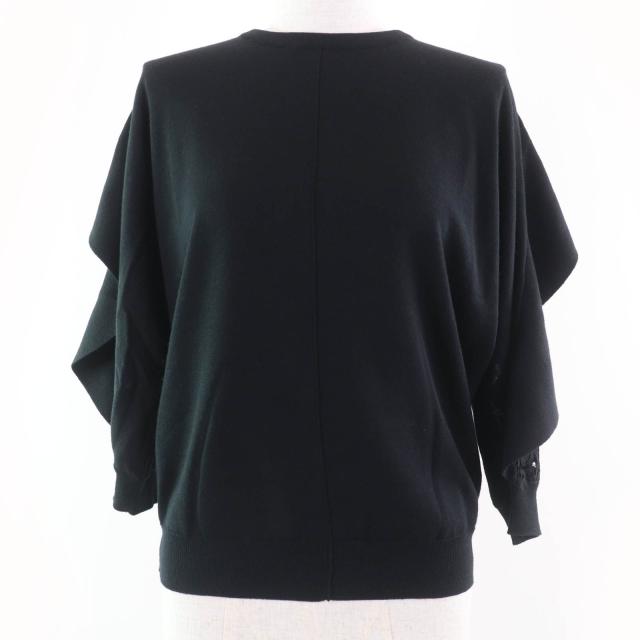 美品☆VALENTINO ヴァレンティノ QB2KC30M44A ウール コットン レース切替 ニット トップス ブラック S イタリア製 正規品 レディース