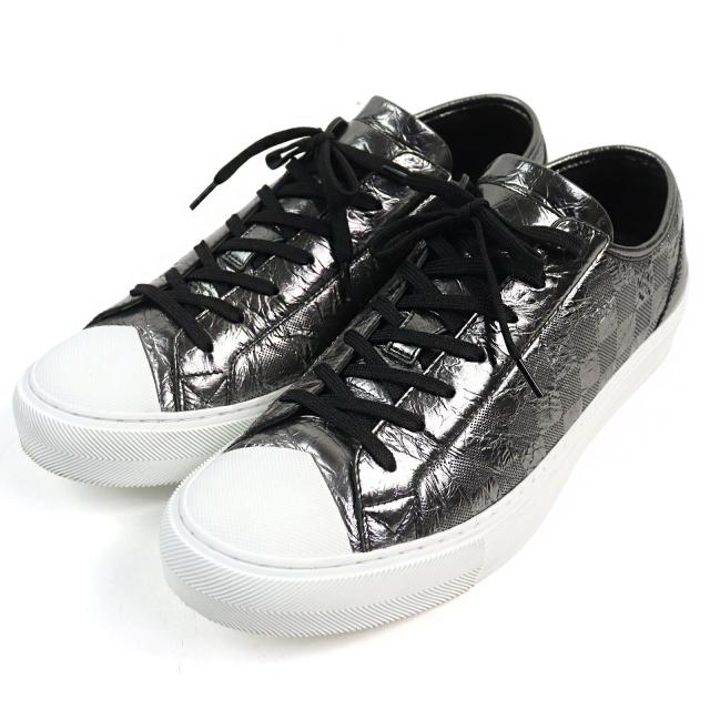 極美品○LOUIS VUITTON ルイヴィトン 1A90GA タトゥー・ライン メタリックダミエ ロゴ入り トゥキャップ レースアップ スニーカー 9