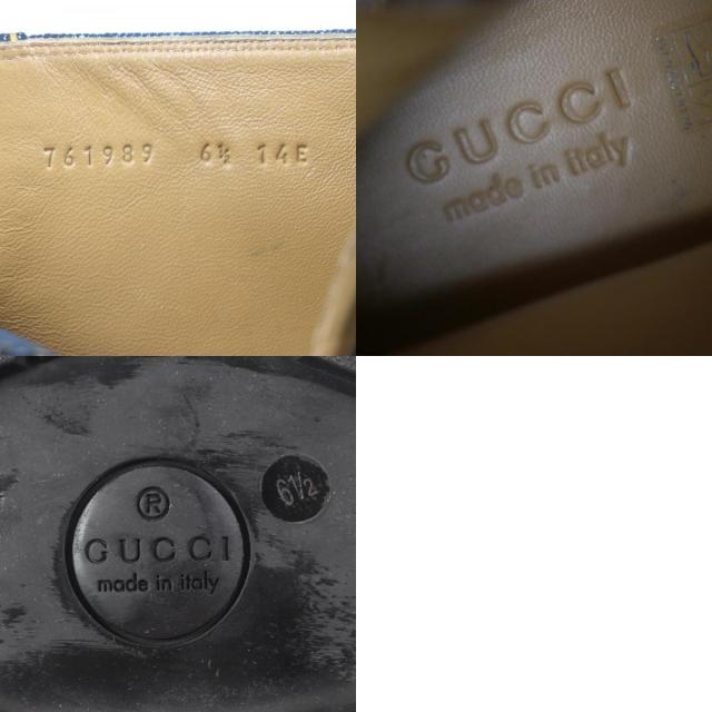 美品▼GUCCI グッチ 761989 シェリーライン ウェブライン ヴィンテージ加工 サイドジップ レースアップ デニムブーツ 6.5 メンズ
