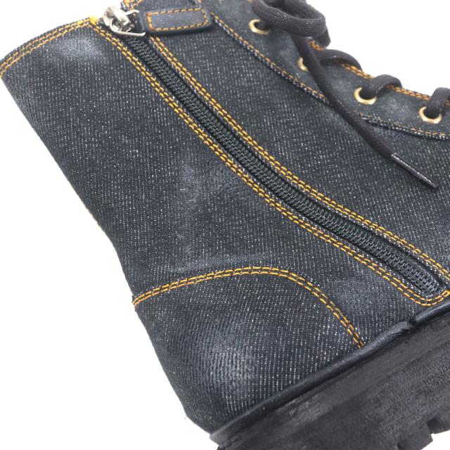 美品▼GUCCI グッチ 761989 シェリーライン ウェブライン ヴィンテージ加工 サイドジップ レースアップ デニムブーツ 6.5 メンズ