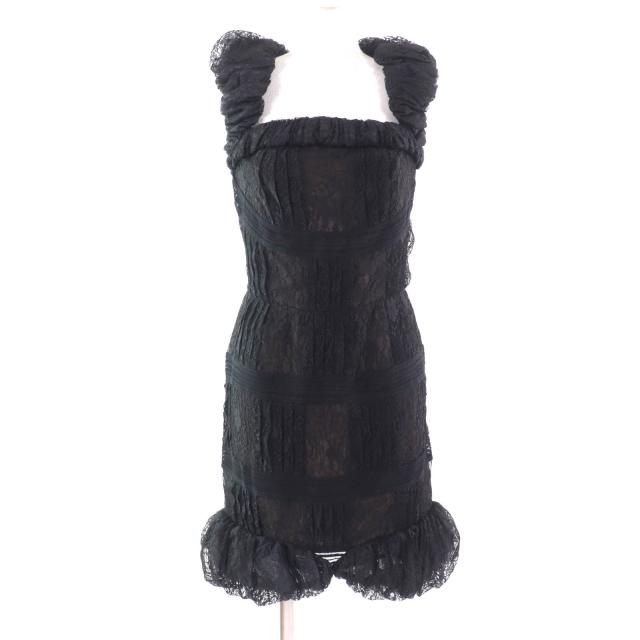 極美品★CHANEL シャネル 09C P34753 Little Black Dress ラインストーン付ココマークZIP 総レース ノースリーブ ワンピース ブラック 38