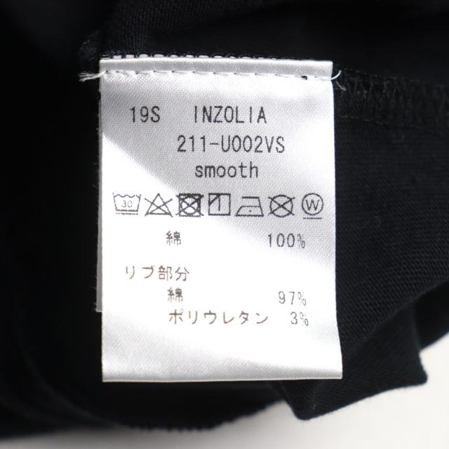 未使用品○ANTICIPO アンティーチポ INZOLIA インツォリア ロゴタグ付き スムースコットン Vネック リブ切替 半袖Ｔシャツ 黒 44 正規品_7