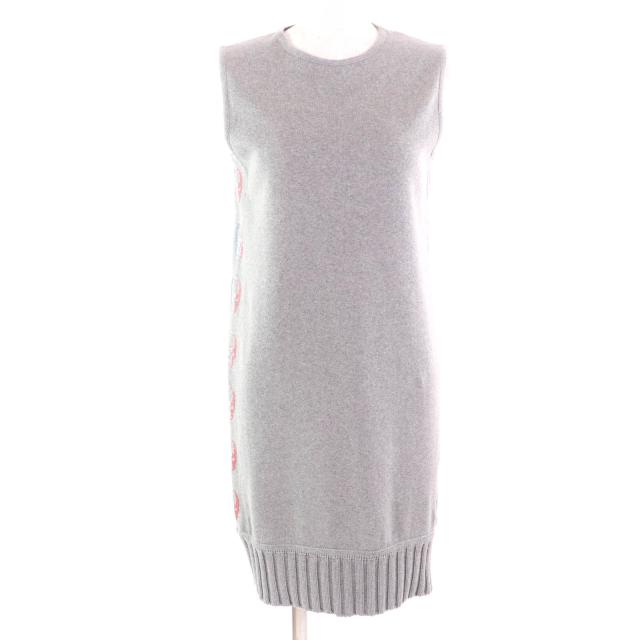 美品★Lucien Pellat-Finet ルシアンペラフィネ カシミヤ混 スタッズ スカルデザイン ノースリーブ ニットワンピース グレー S 正規品