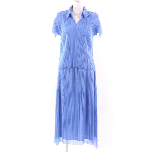 プリーツプリーズ PLEATS PLEASE スカートセットアップ サイズ3 L ブルー レディース プリーツ/ウエストゴム レディーススーツ PLEATS PLEASE プリーツプリーズ イッセイミヤケ 長袖 トップス ロング