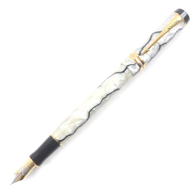 極美品▼PARKER パーカー デュオ フィールド センテニアル 初期型(1980〜1990年代) 18K Mニブ 万年筆 パールホワイト ブラック ゴールド