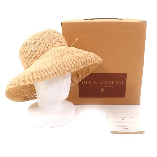 極美品★HELEN KAMINSKI ヘレンカミンスキー プロヴァンス 12 ロゴ金具付 リボン付 ラフィアハット 麦わら帽子 ナチュラル 箱付き USA製_1