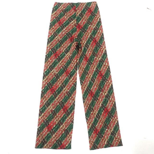 極美品△PLEATS PLEASE プリーツプリーズ イッセイミヤケ PP53-JF904 総柄 ロング パンツ グリーン レッド ブラウン系 1 日本製 正規品_1